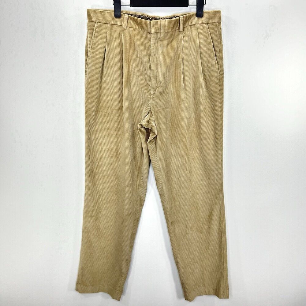 VTG Eddie Bauer Pants Men's‎ 38x32 Brown Corduroy Grandpa Pleated Measures 35x32
